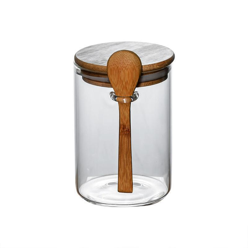 Glass Sealed Jar with Lid Storage Jar Food Storage Jar with Wooden Spoon