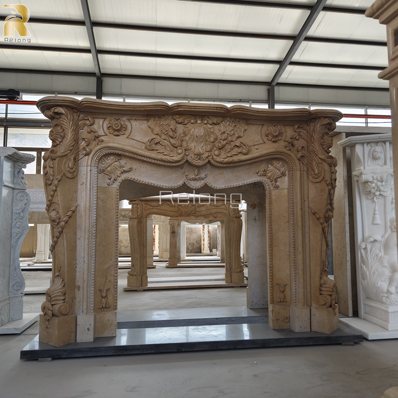 Factory Supplier Luxury Decorative French Marble Fireplace Natural Beige Marble Mantel Surround