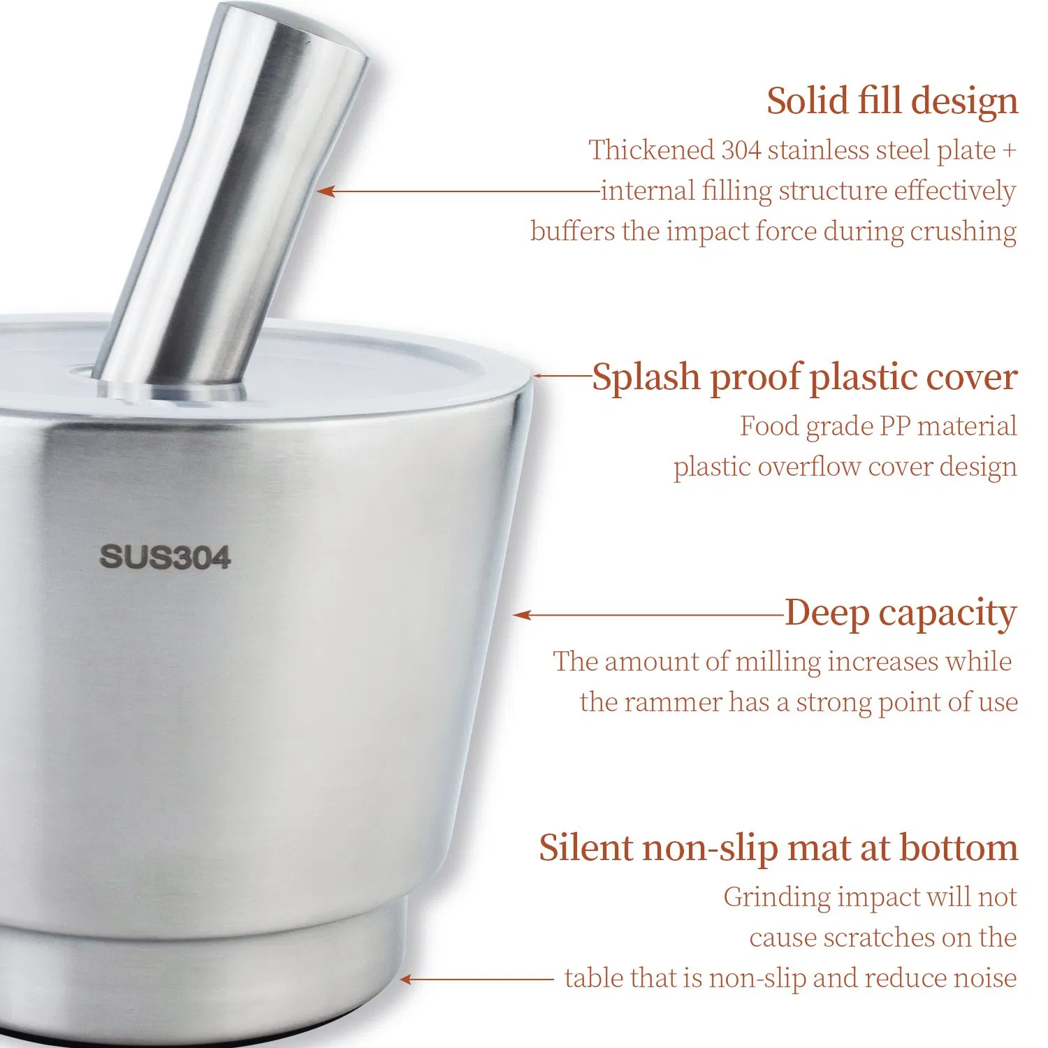 17cm 304 Stainless Steel Conical Garlic Crusher Hand Grind