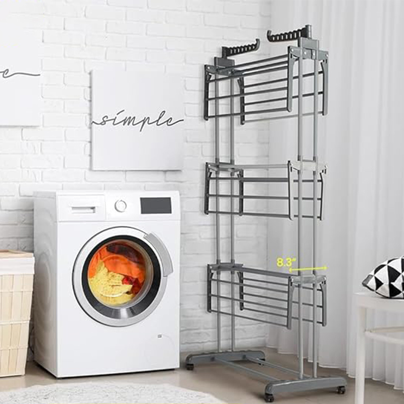 24 Drying Poles Oversized 4 Tier Movable Foldable Garment Laundry Towel Clothing Drying Rack with Castors
