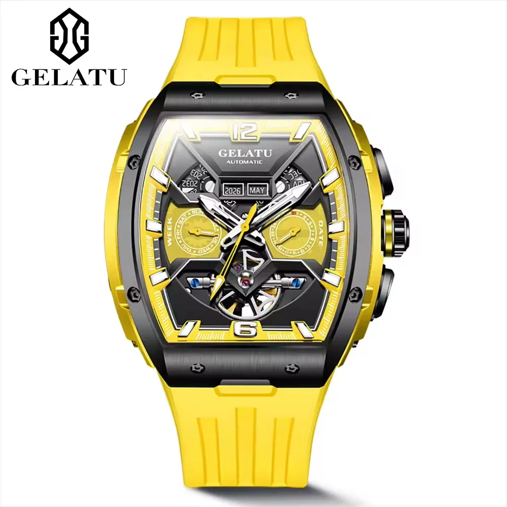 OEM in Stock Gelatu 6013 Men Business Wristwatch Luxury Brand Stainless Steel Automatic Mechanical Men Watch