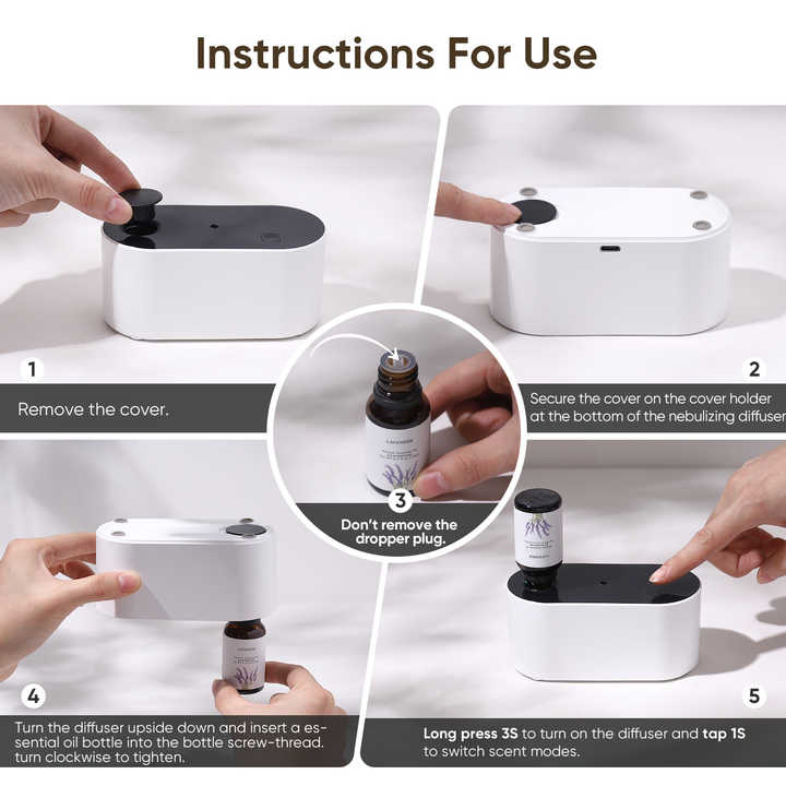 Waterless Fragrance Essential Oil Diffuser Premium Mini Portable Aroma Diffusers with 3 Mist Modes