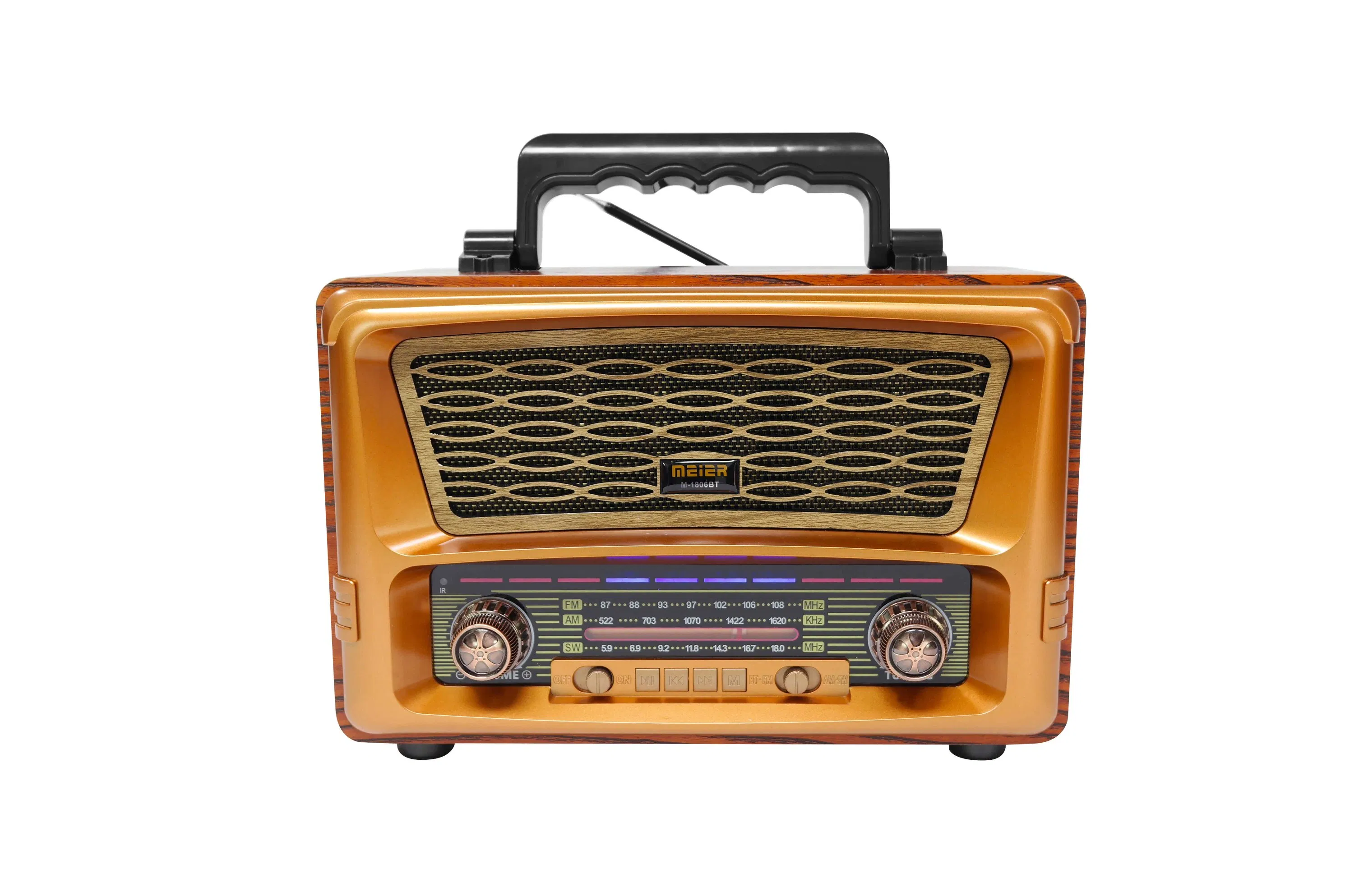 Portable 3-Band Am FM Sw Radio, TF Card and MP3 Player, Rechargeable Speaker, Bluetooth Retro Design Remote Controal Meier M-1806bt