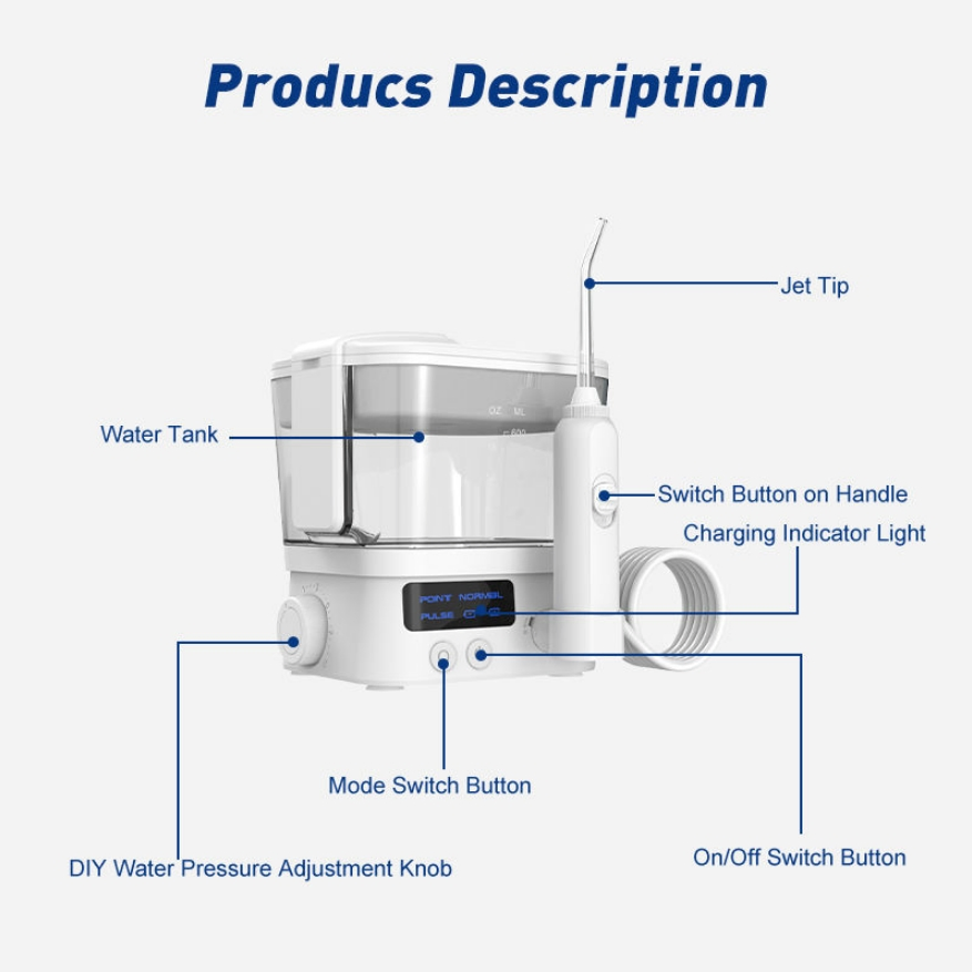 10-Degree Adjustable Water Pressure Dental Oral Irrigator 600ml Electric Water Flosser