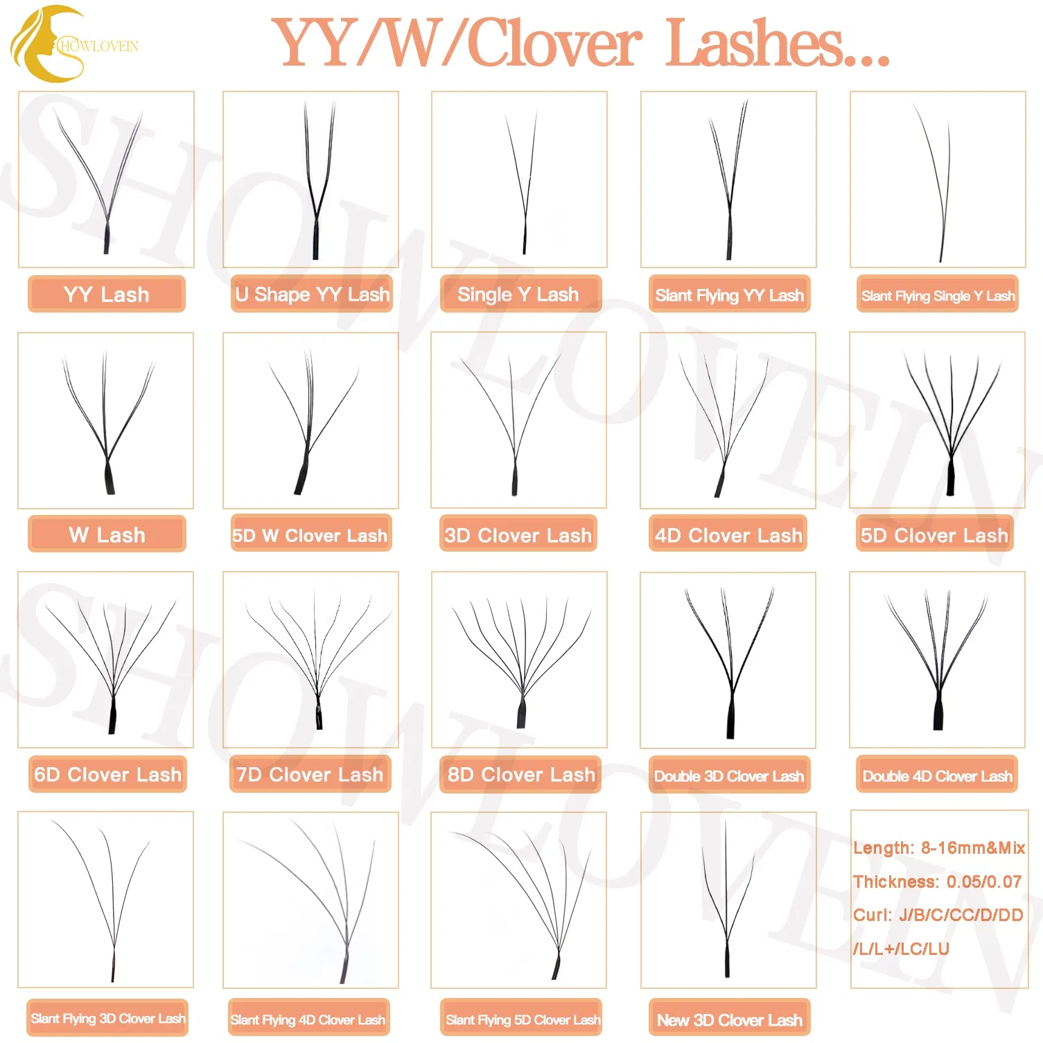 0.07mm 3D 4D 5D Clover Lashes 6D 7D 8d W Shape 8-15mm Clover Eyelashes