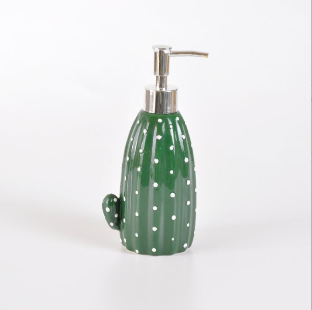 Cactus Motif Single Ceramic Dispenser Tidy Look Neutral Bathroom Accessories