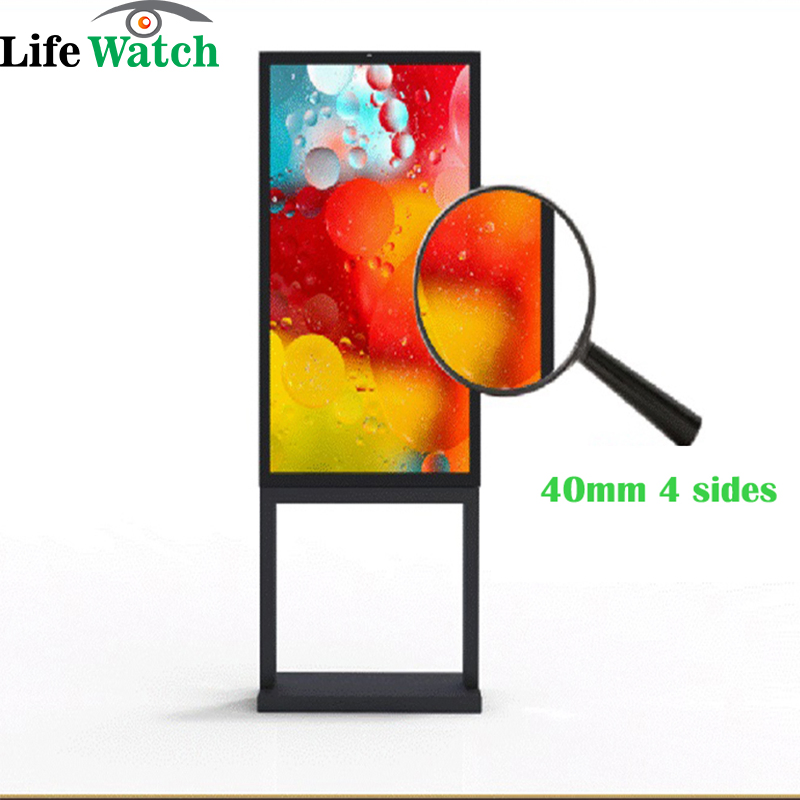 32-Inch Super Slim 92mm Thickness Floor Upstanding Outdoor LCD Kiosk Totem with Digital Signage Solution 2500 Nit Brightness