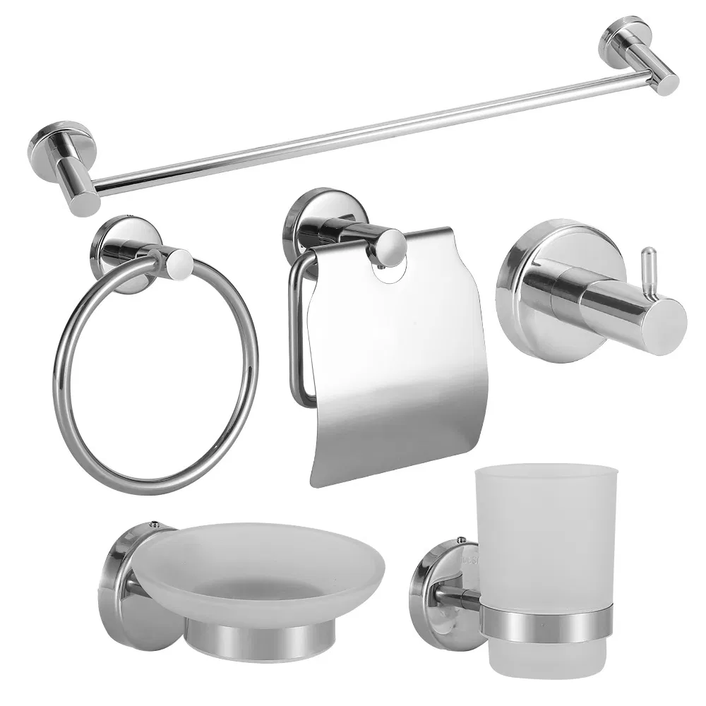 Towel Bar, Shelf, Toilet Paper Holder, Robe Hook, Soap Dish 5 Piece 304 Stainless Steel Chrome Bathroom Accessories Set