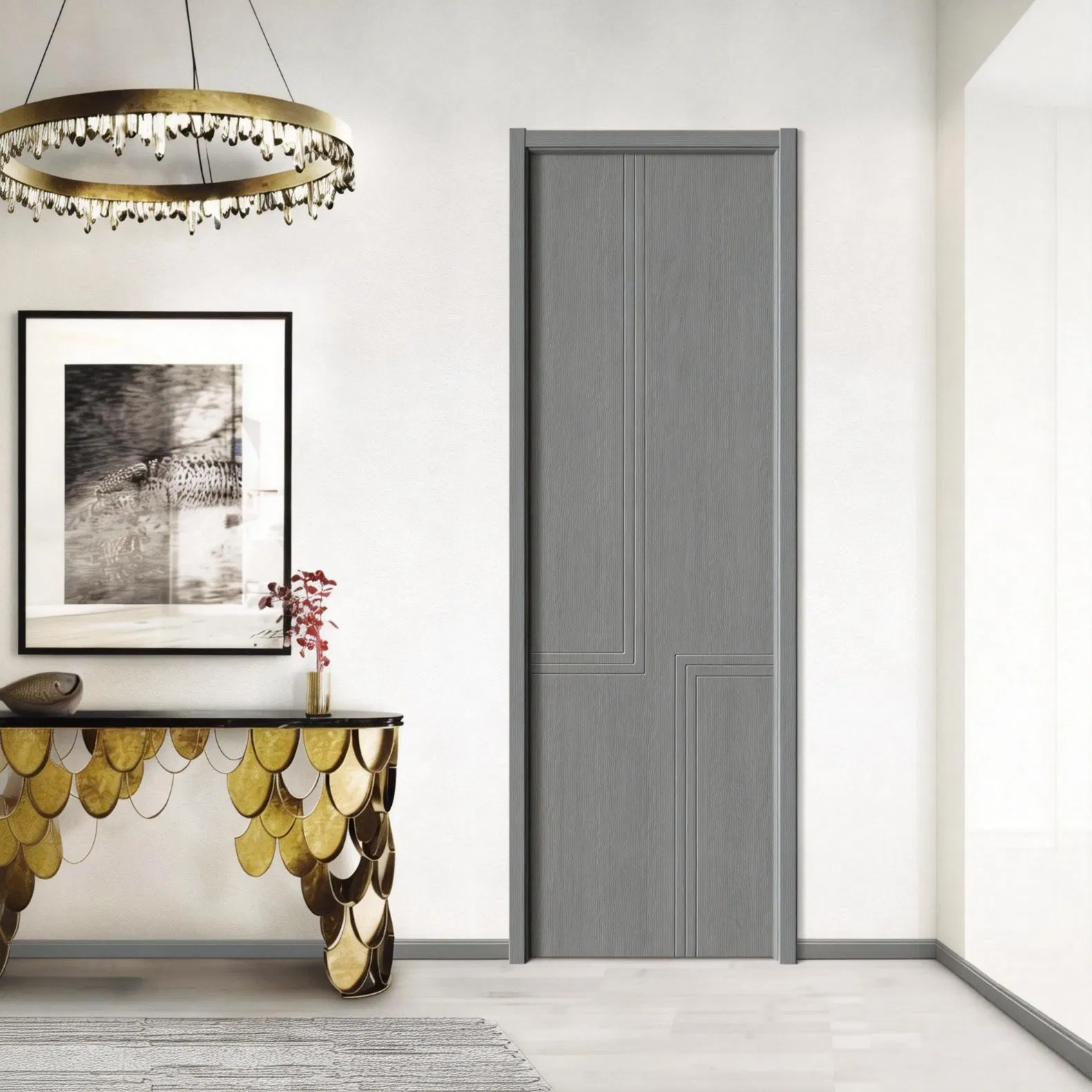 Luxury Minimalist Classic Wooden Interior Wood Security Door with Solid Core Structure for Apartment Bedroom Hotel Interior Use