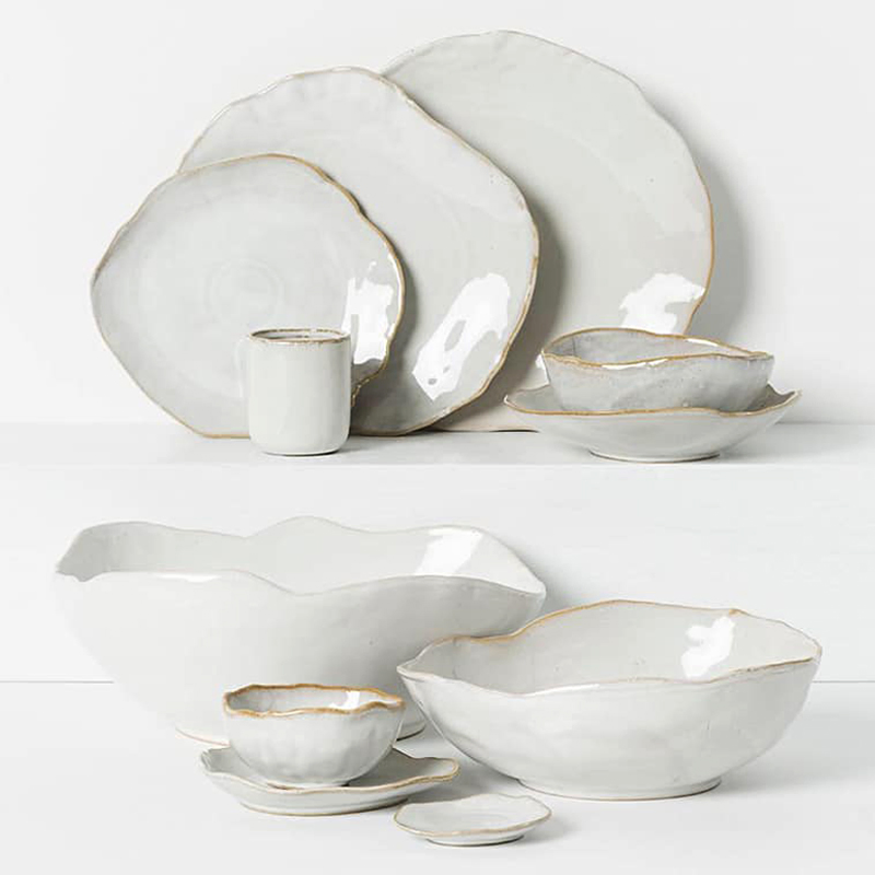 Wholesale Irregular Shape Ceramic Stoneware Plates for Dinnerware Full Set for Home and Restaurant Use