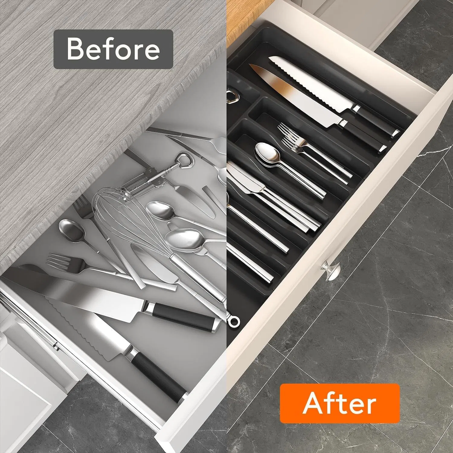Extended Cutlery Storage Box, Portable Expandable Storage Tray for Home Use