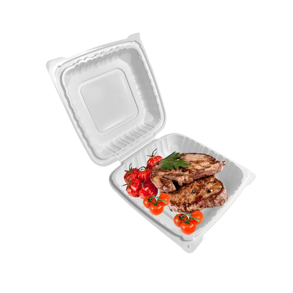 8X8'' Microwave Safe Disposable Meal Prep Catering Bento Lunch Box Sqauer Plastic Clamshell Food Takeaway Packaging