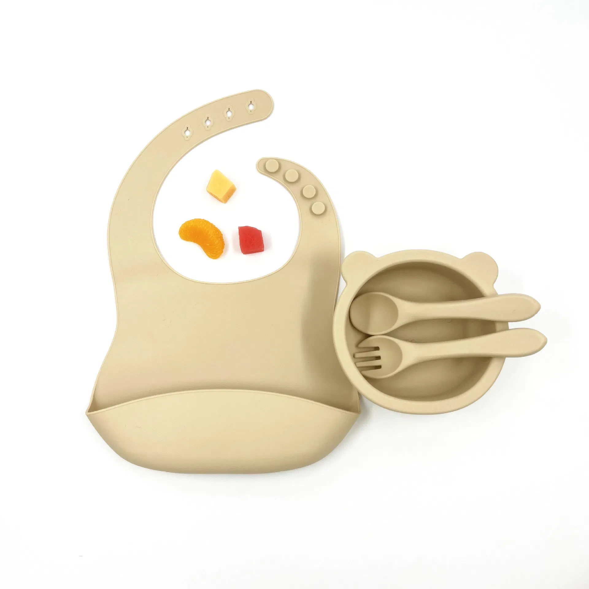 Heat Resistant Easy Cleaning Baby Feeding Set Silicone Bib Bowl Spoon Set for Newborn Baby Gifts