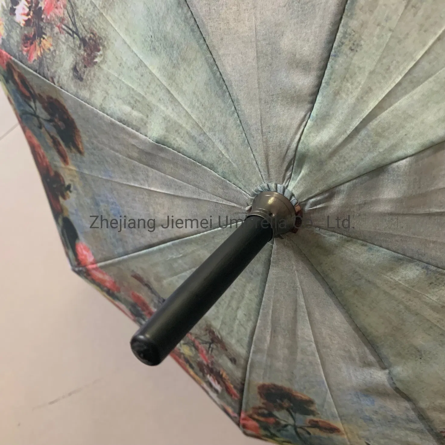 Full Printing Flower Spring Color Frame 27 Inch Curved Handle Straight Umbrella