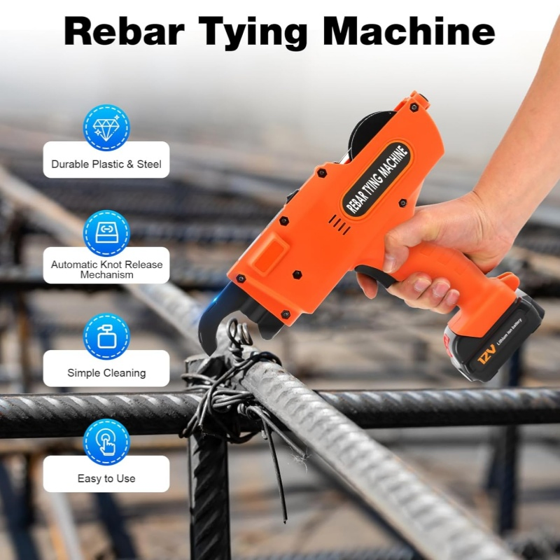 Cordless Rebar Tie Automatic Rebar Tying Gun Portable Steel Tie Tool with 2PCS 4500mAh Rechargeable Batteries for φ 0.3"-1.33" Rebar