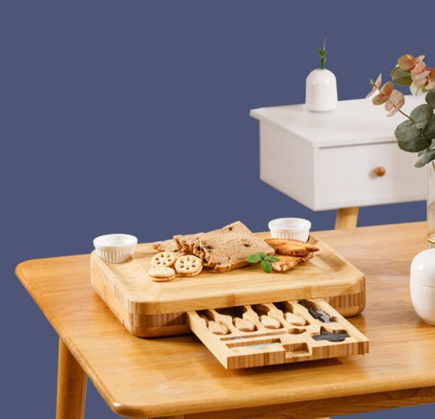 Bamboo Cheese Board and Knife Set: Large Charcuterie Board Set Wine Meat Cheese Platter Unique Gift