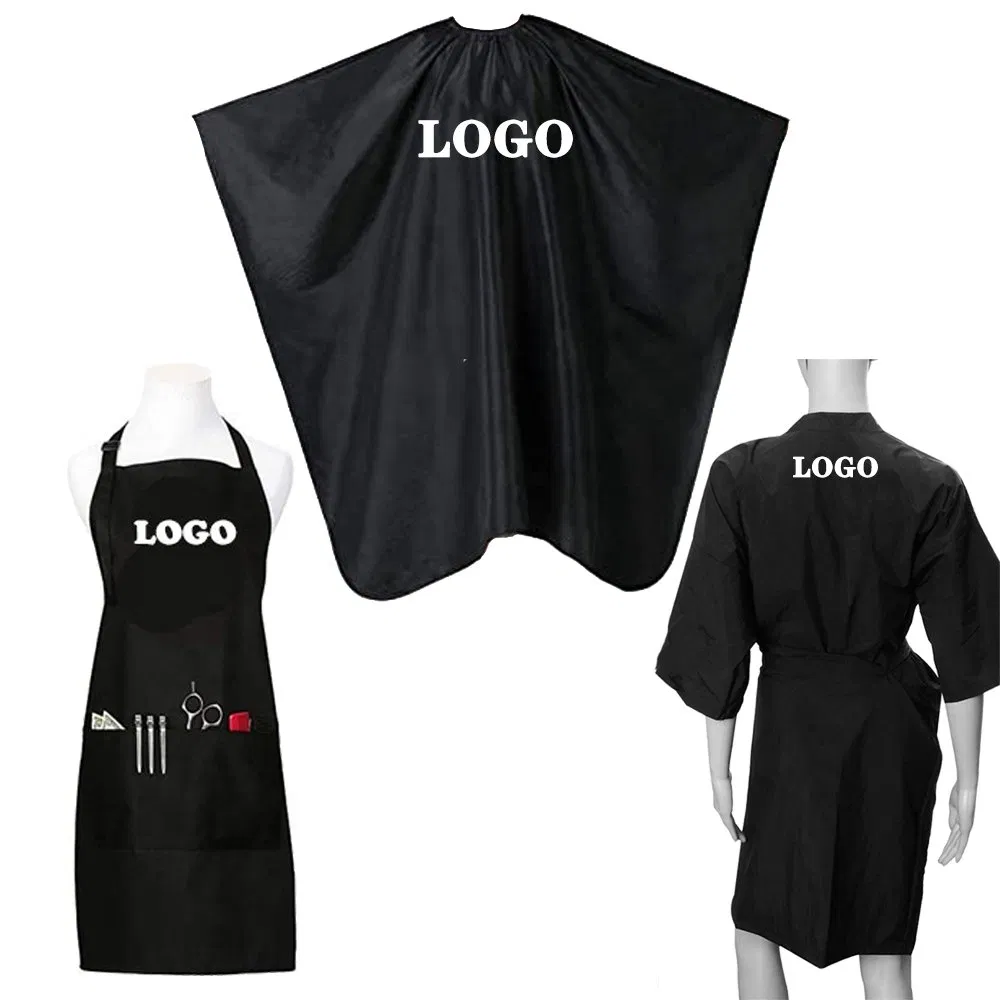 Custom Logo Printed Polyester Salon Barber Hairdressing Wholesale Waterproof Cutting Black Apron