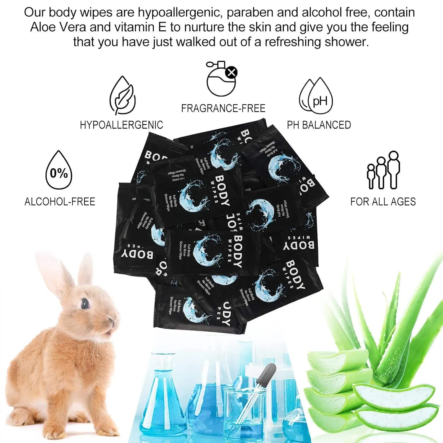 Custom Shower Body Wipes Individually Wrapped Bath Wipes Single Cleaning Wet Wipes for Body Hand Face Women Adults Men