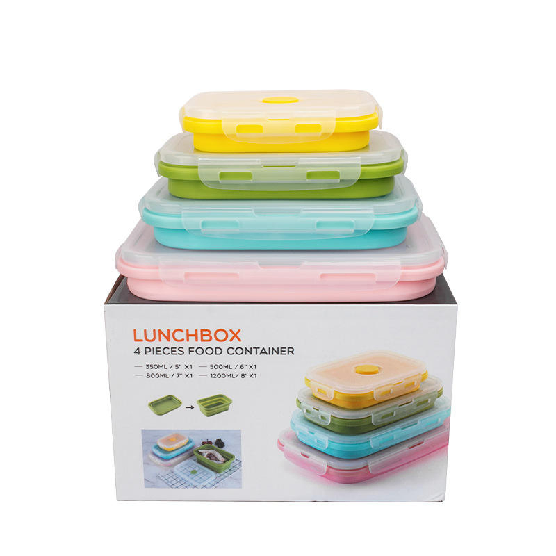 Eco-Friendly Large Silicone Folding Lunch Box Set for Meal Prep