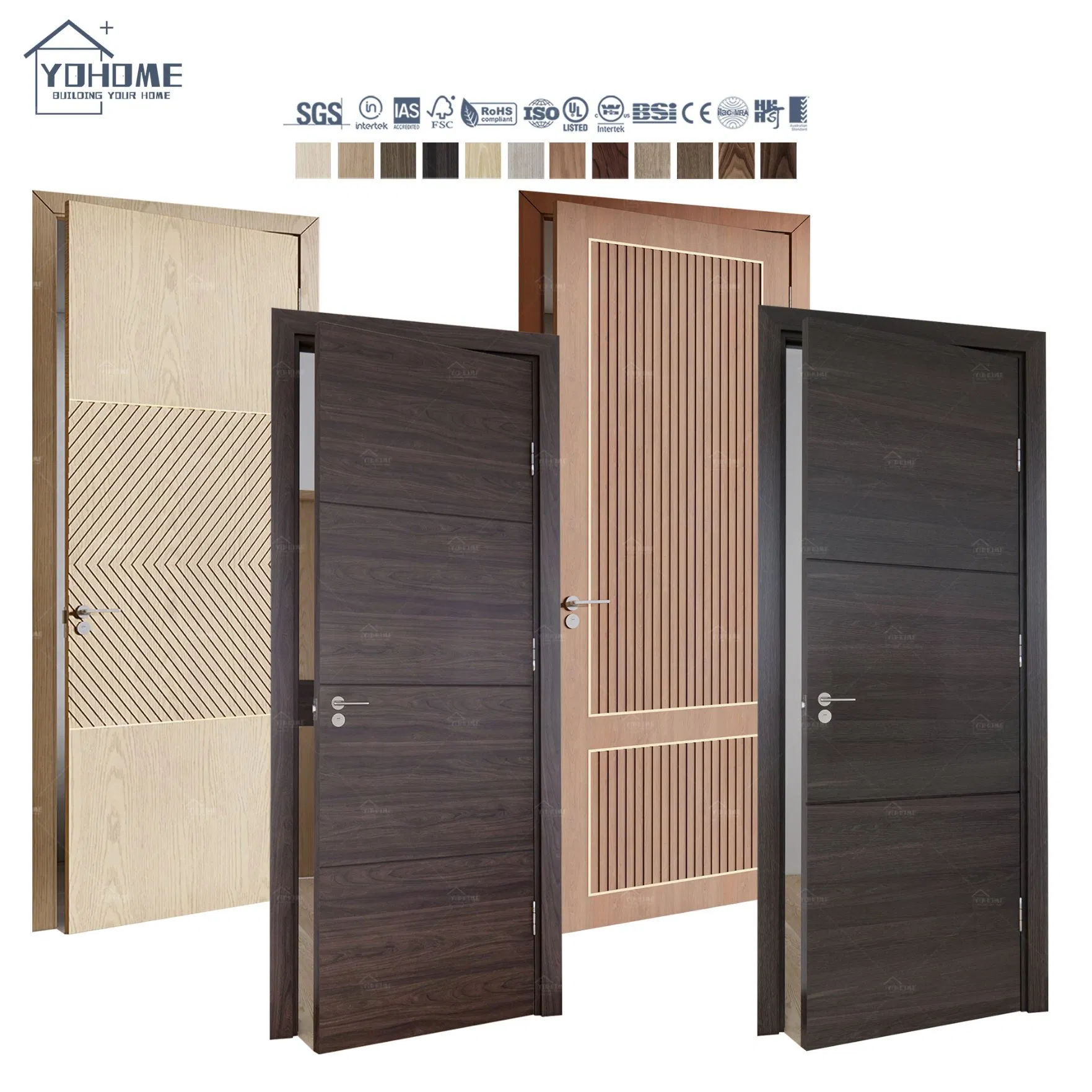 American Modern Wooden Interior Doors Soundproof Wood Oak Veneer Indoor Doors for House Prehung Timber Internal Door
