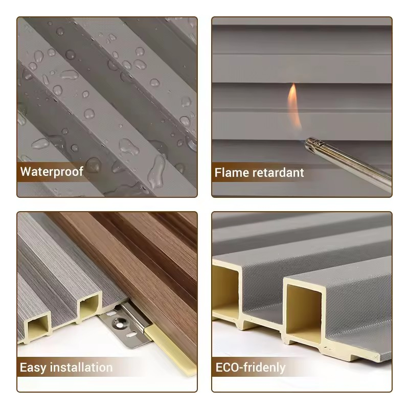 WPC Fluted Wall Panel Indoor Interior Wall Cladding Composite Wooden Grain PVC WPC Wall Decor Panel