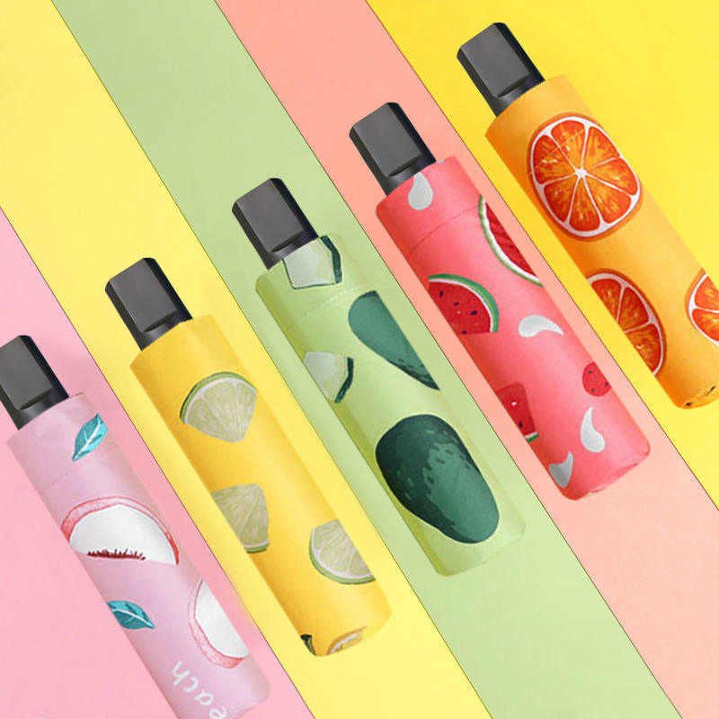 Складная зонт-трость с фруктовым принтом, ветрозащитный