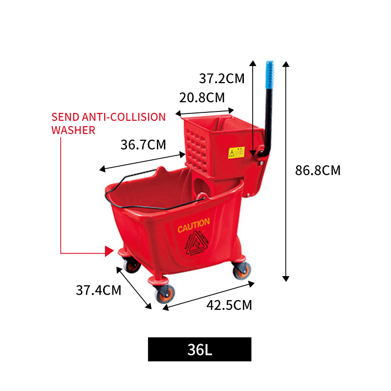 32L 36L Plastic PP Yellow Blue Red Professional Mop Cleaning Wringer Bucket