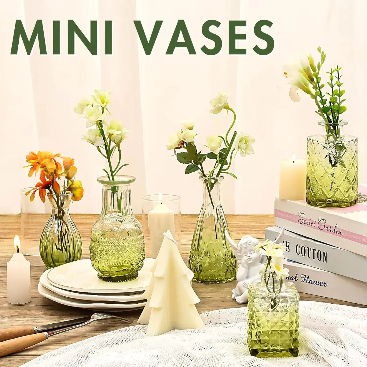 Cute Vintage Mini Glass Vase Set Bud Vases Bulk for Wedding Home Table Decor Tabletop Vase