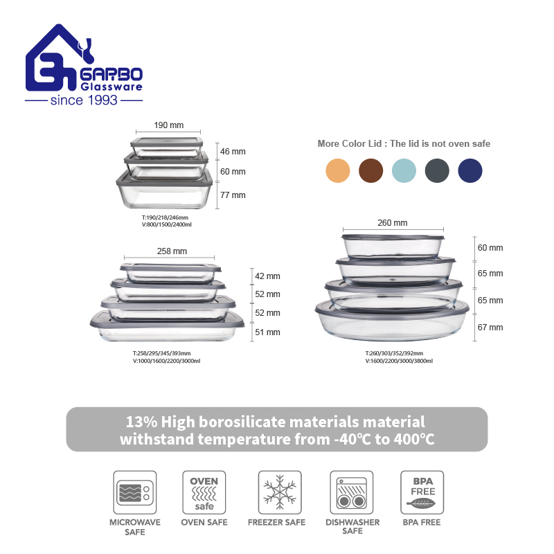 Tempered Glass Baking Bowl with Glass Lid High Quality Tempered Glass Baking Dish Food Contact Safe Dishwasher Microwave Oven Safe