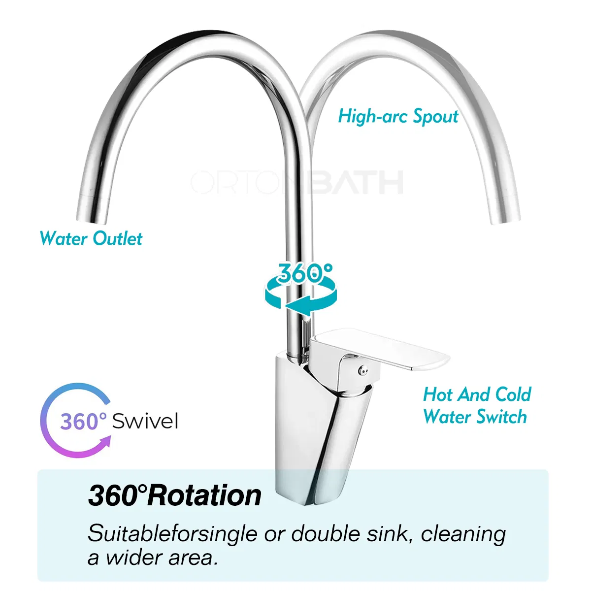 Ortonbath Brushed Stainless Steel Kitchen Sink Faucet with Pull Down Sprayer Single Lever Silver Mixer Tap Stream Spray Dual Function 1 or 3 Hole Deck Plate