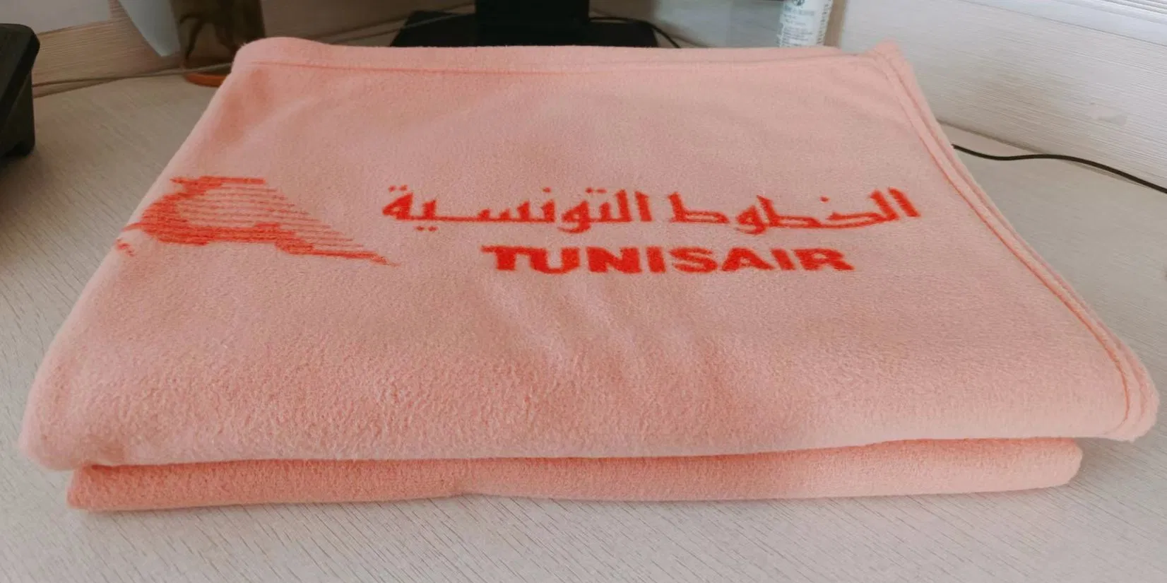 Knit Jacqaurd Logo Life-Time Flame Retardant Polar Fleece Airline Blanket Aviation Blanket