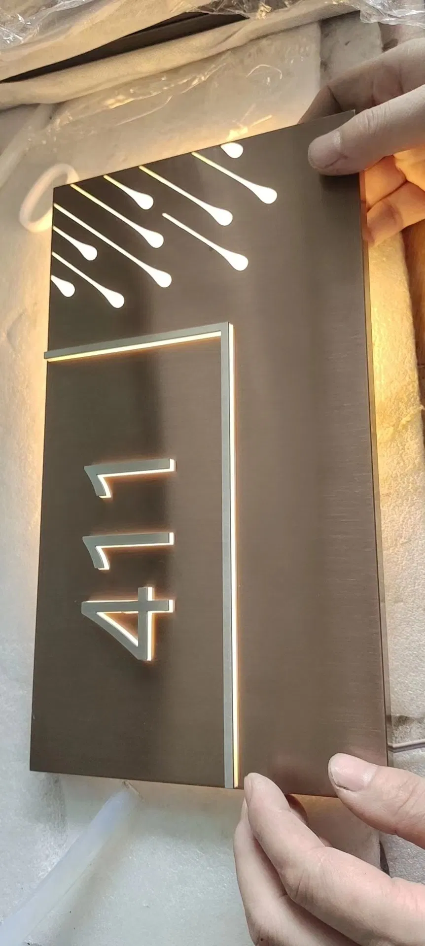 Hotel Room Door Number Illuminated LED Light Sign Stainless Steel Etched Plaques