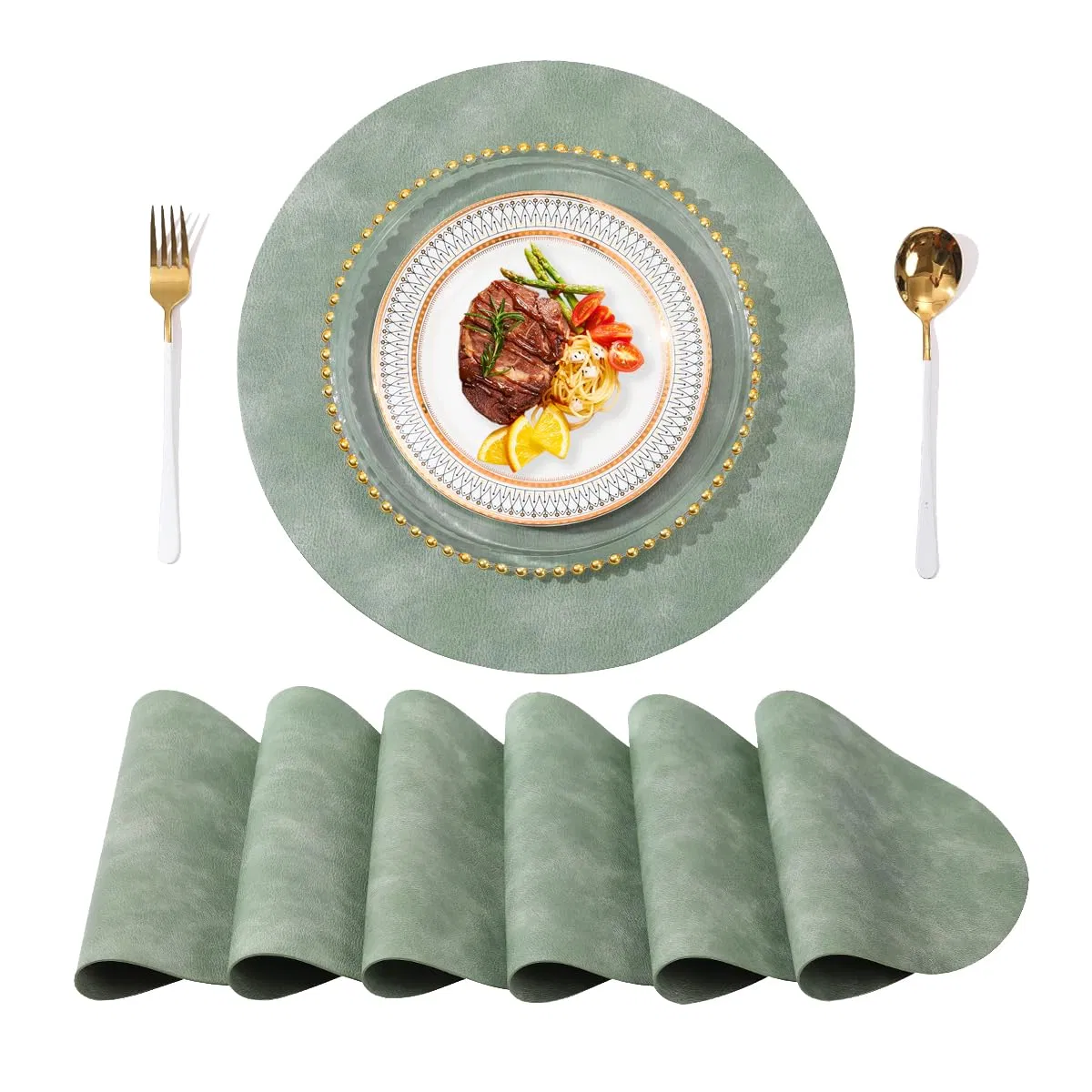 Wholesale Round Placemat PU Leather Desk Pad Washed Cowhide Pattern Table Mats for Dining Table, Kitchen, Party Decoration