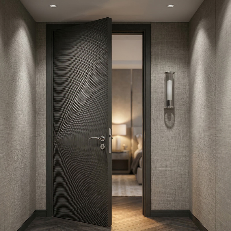 Mumu Design 3D Texture Beautiful Wooden Door Ensures Durability for Long-Term Use