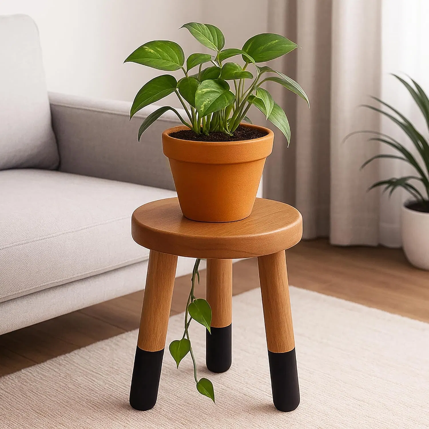 9 Inch Round Rubber Wood Plant Stand with DIP - Dyed Finish