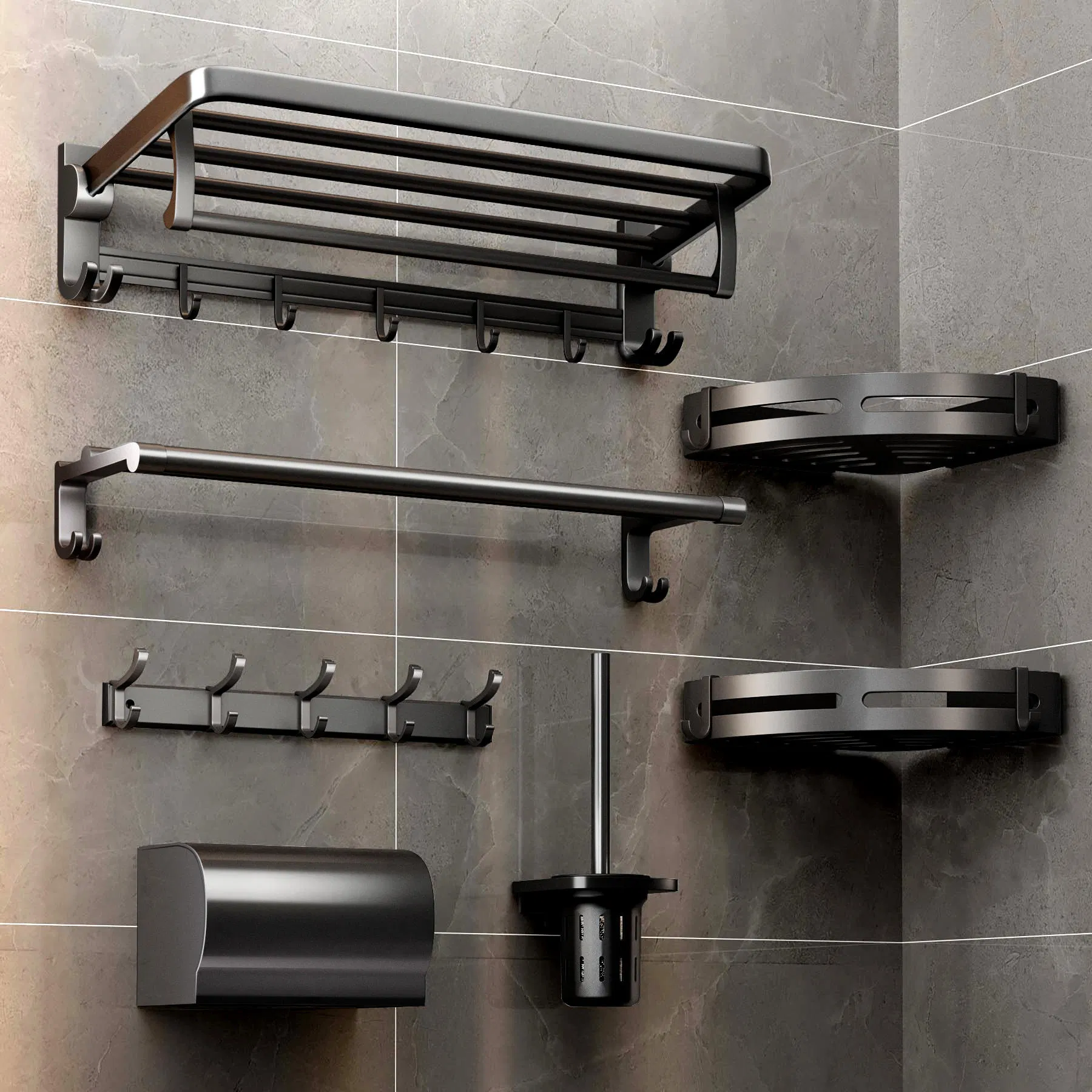 Aluminum Alloy Punch-Free Wall Hanging Bath Towel Rack Bathroom Storage Rack