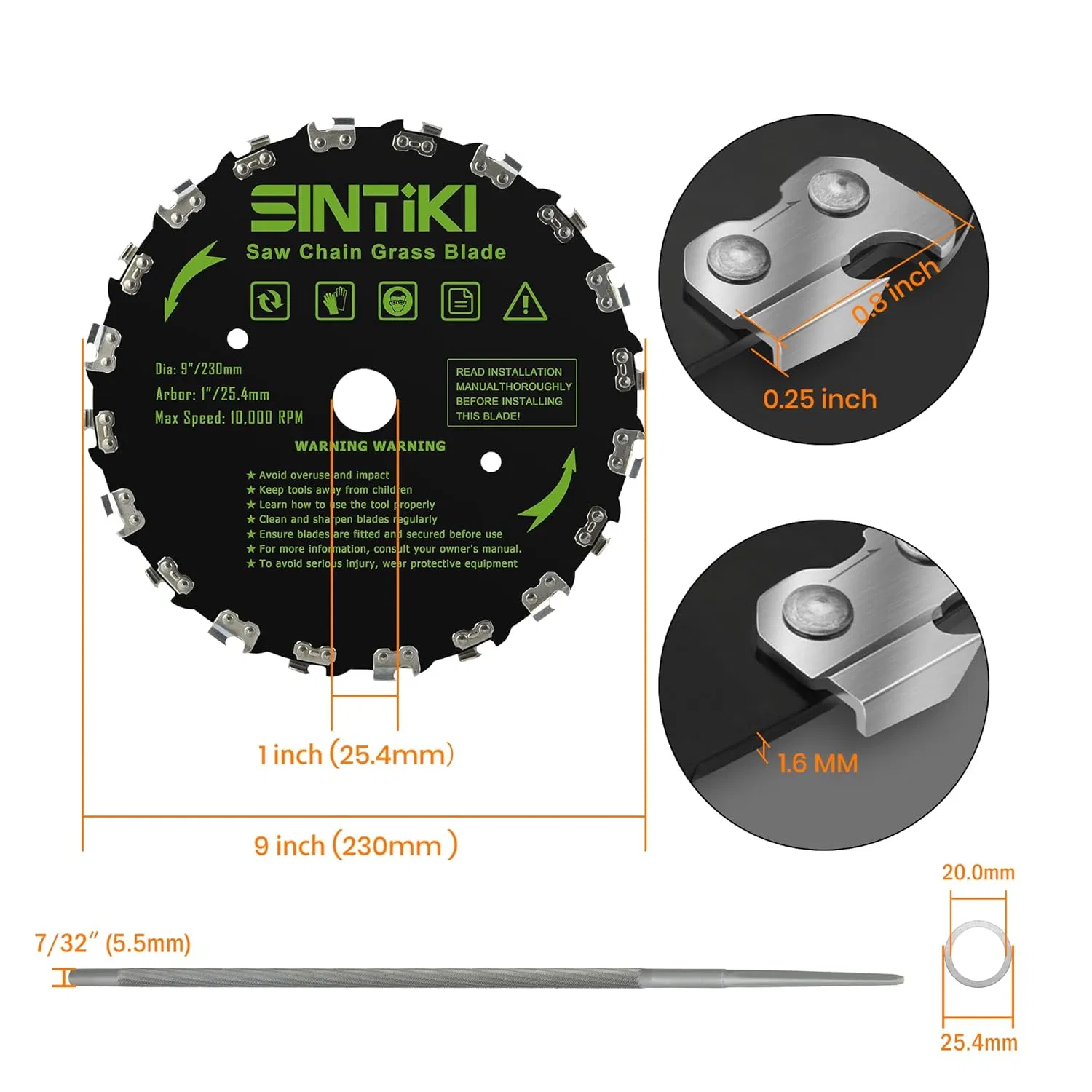 9" Chainsaw Brush Cutter Blades and File Set, 20 Tooth Circular Trimmer Saw Blade for Weedeater, Circular Brush Blade with 7/32" File Trimming Trees, Cutting St