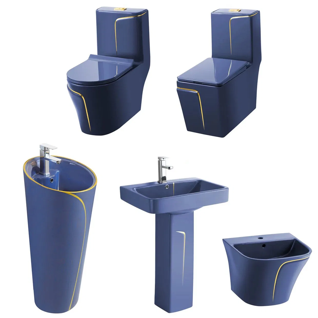 High Quality Bathroom Ceramica Sanitary Ware with Golden Line Texture Commode Toilet Water Closet Colorful Option Basin with Toilet Unit
