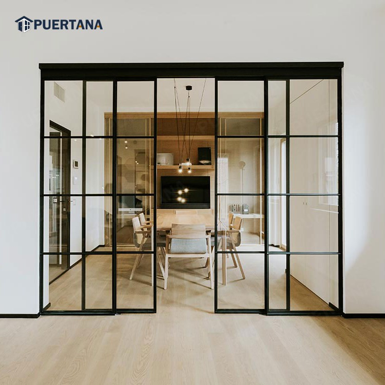 Interior Internal Indoor Metal Crittall Style Steel Door Sliding Glass Wall for Room Divider