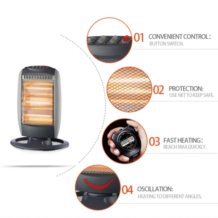 Electric Heaters Tip-Over Power Indicator Lights Portable Quartz Heater (NSB-C22S)