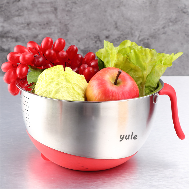 Stainless Steel Strainers Fine Mesh Filter Basket Rice / Vegetable / Fruit Wash Basin Colanders Stainless Steel Salad Bowl