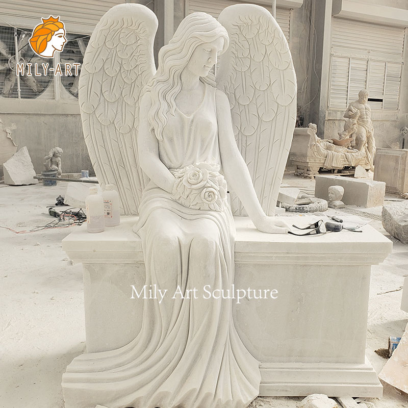 Custom Sitting Angel White Marble Tombstone Cemetery Headstones