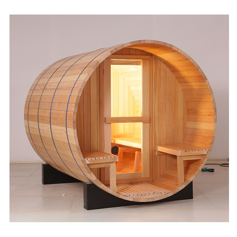 Canadian Red Cedar Outdoor Round Wooden Barrel Sauna Panoramic Sauna Room