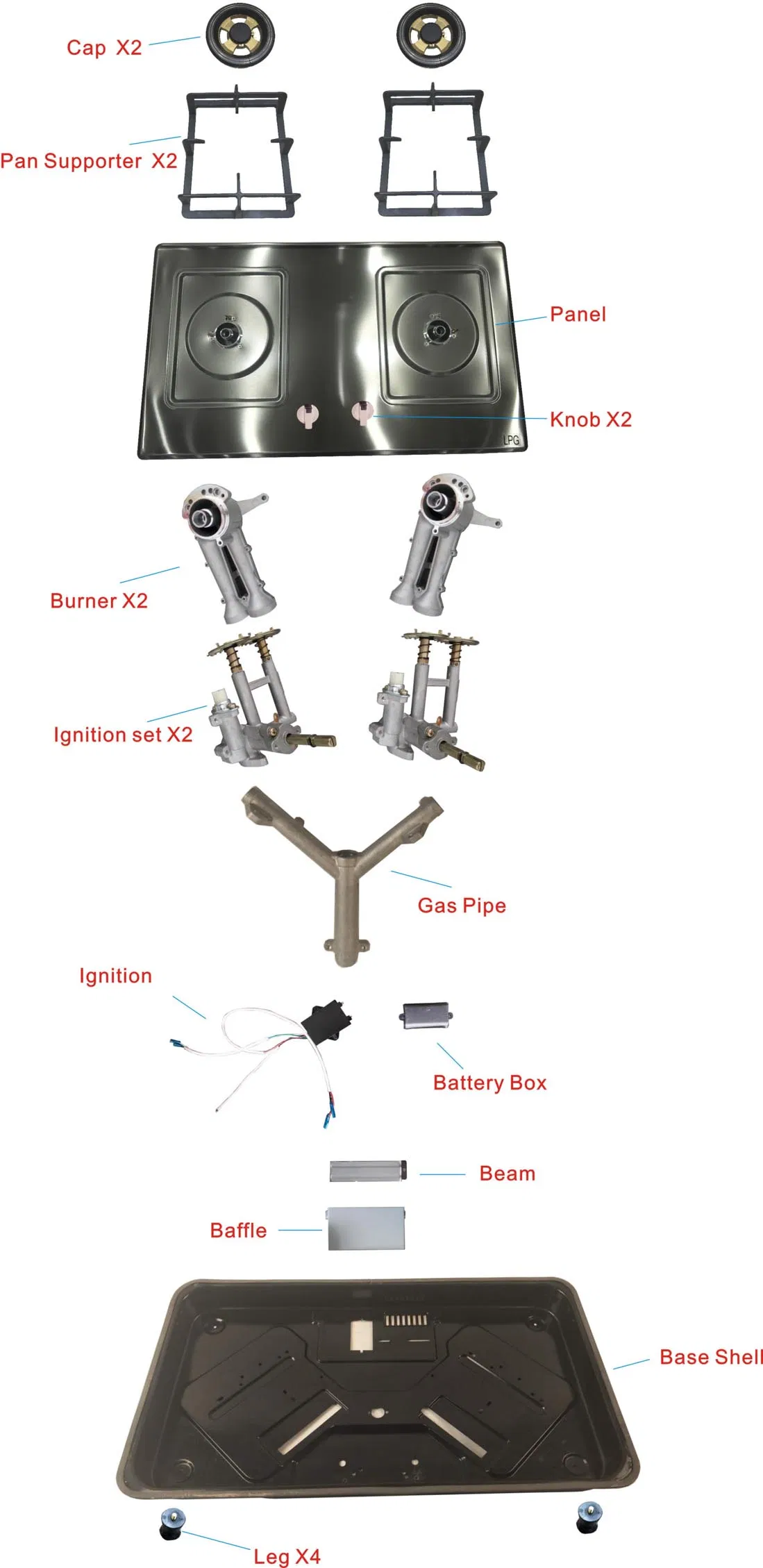 Household Application Gas Cooker of Three Burner Gas Hob