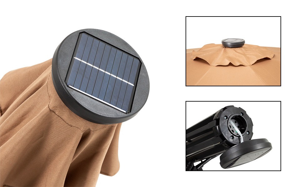 Umbrella Set Aluminum LED Light Garden Umbrella with Solar Panel Outside Beach Sun Parasol