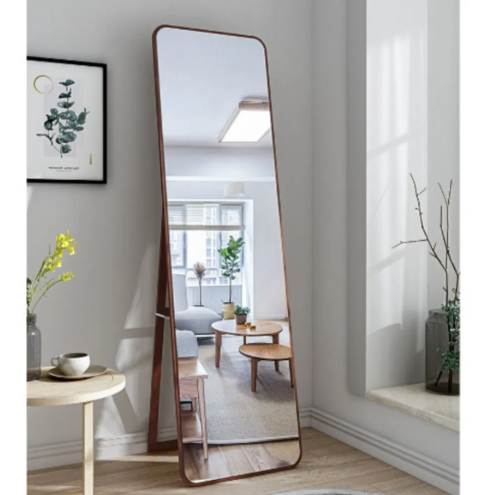 Foldable and Retractable Wooden Clothing Store Floor-Standing Full-Length Mirror