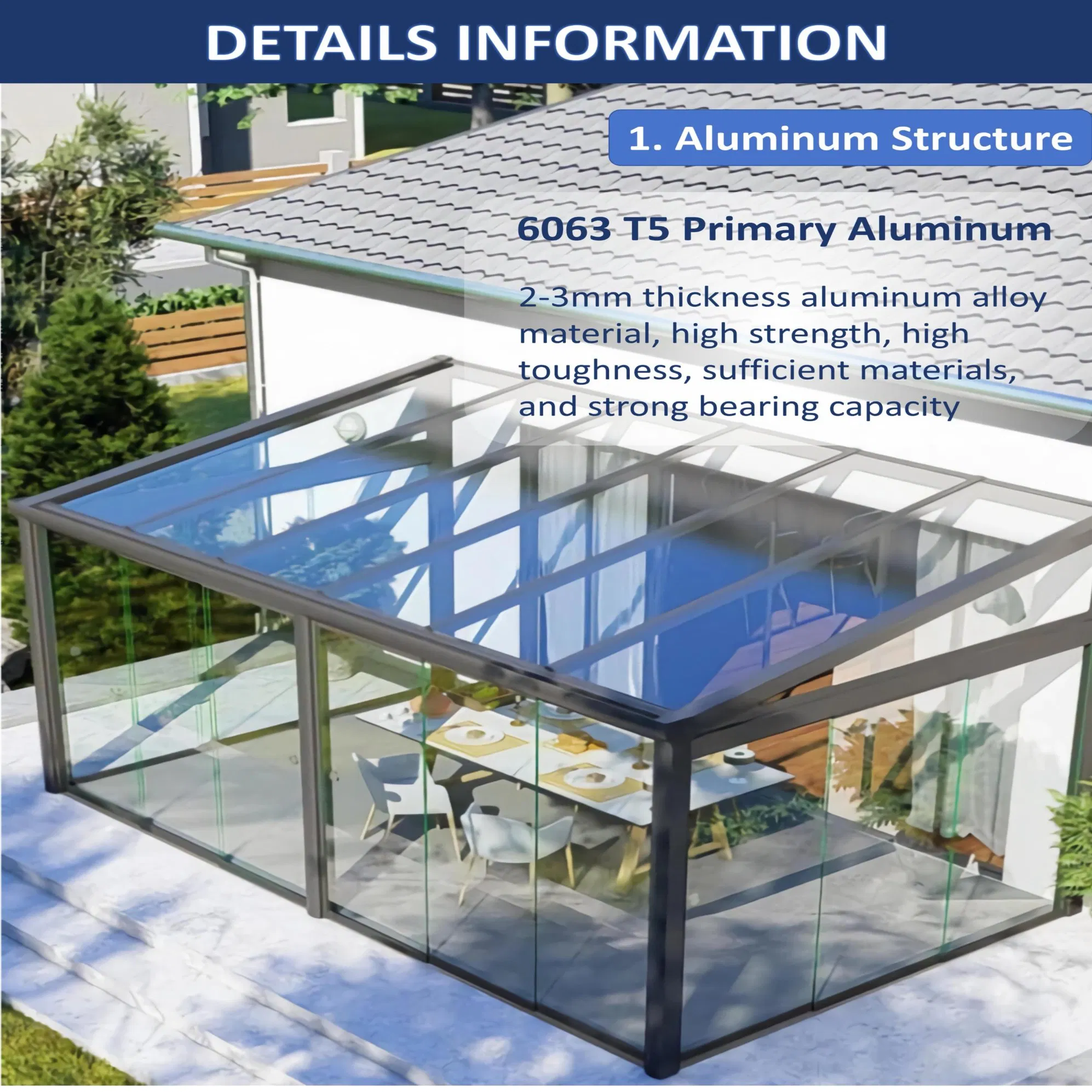 All-Season Thermal Efficient Glass Cube Modern Garden Sunroom with Window
