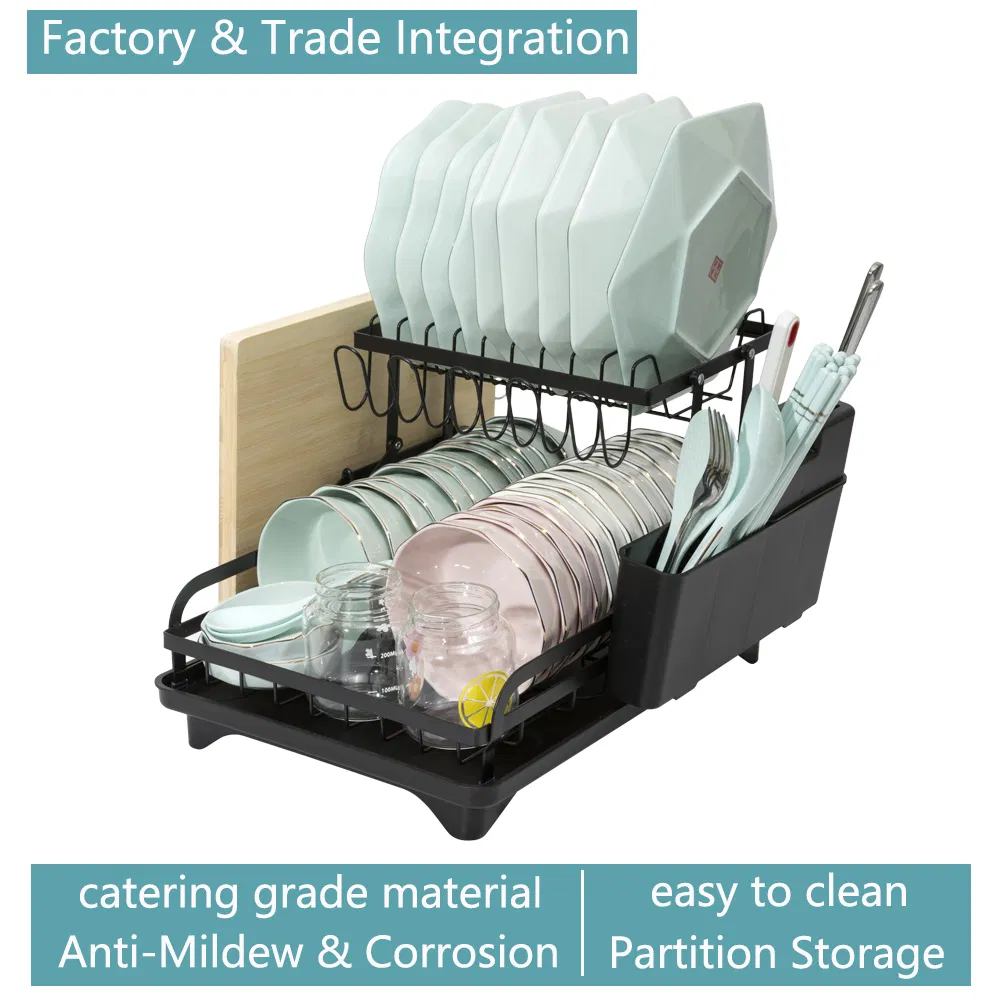 Factory Wholesale 2 Tier Folding Tableware Stainless Steel Wire Sink Drain Shelf for Plate Storage