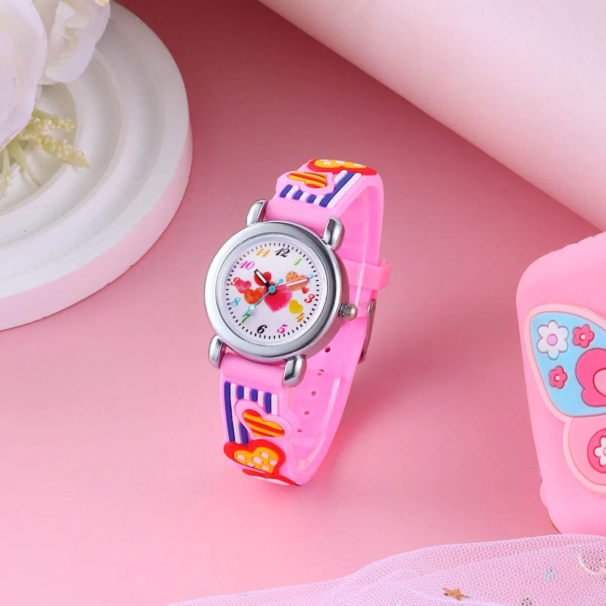 Cartoon Heart Watch Pink Cute Gifts for Girls