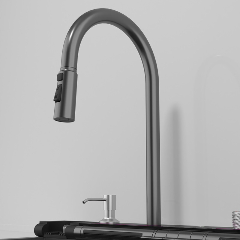 Farmhouse Handmade Smart Waterfall Multifunction Kitchen Sink with Faucet Stainless Steel Kitchen Sink